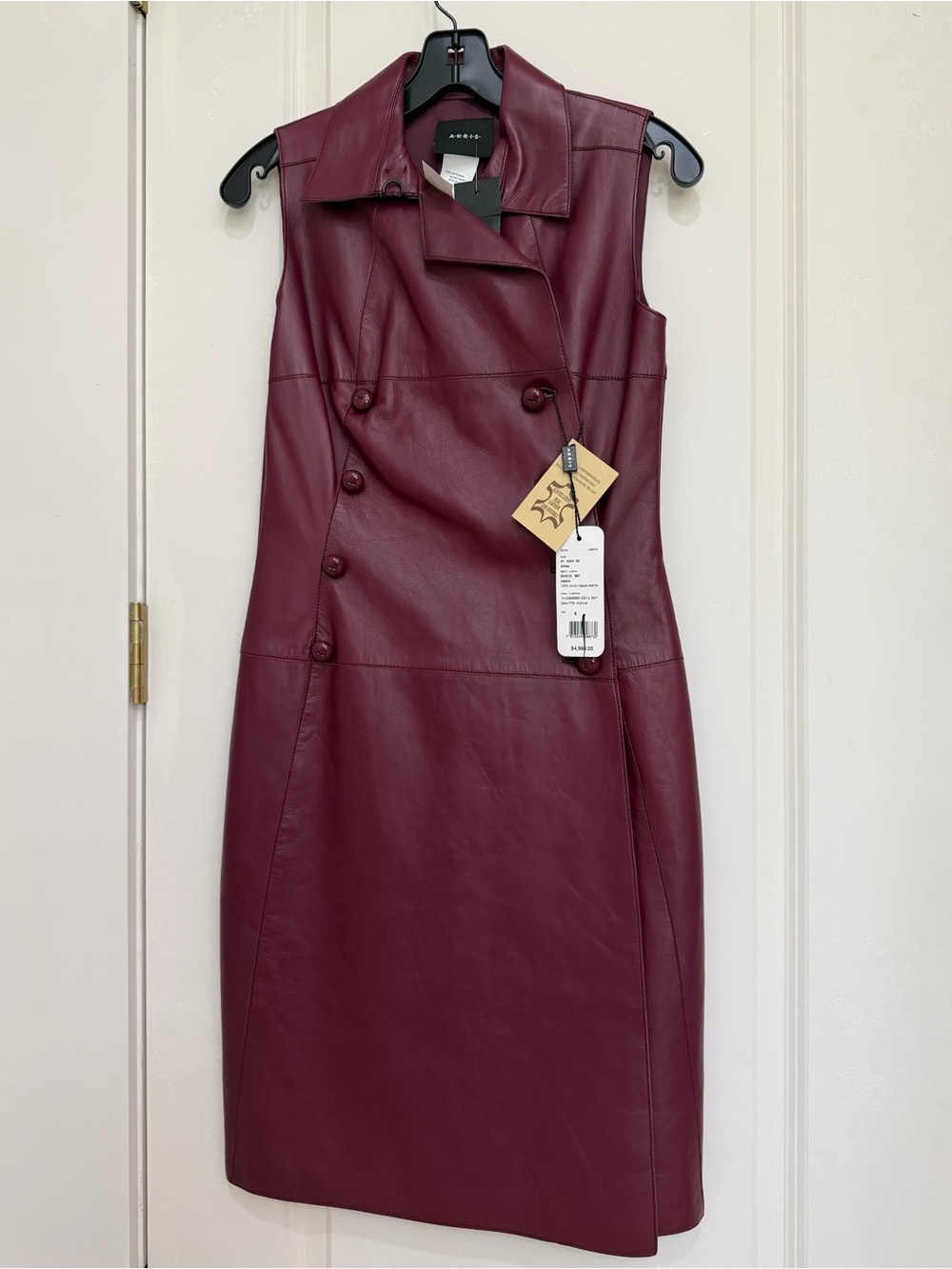 Akris Burgundy Leather Sleeveless Dress Double-Breasted Sheath Silhouette NWT 4